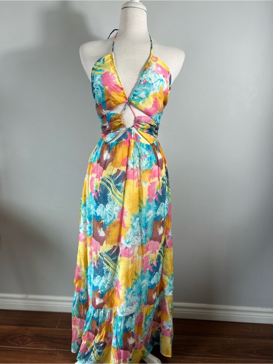 Lulus Dresses & Skirts - Lulus Floral Halter Maxi Dress Size M Multi-Color Cut-Out Backless Boho Summer